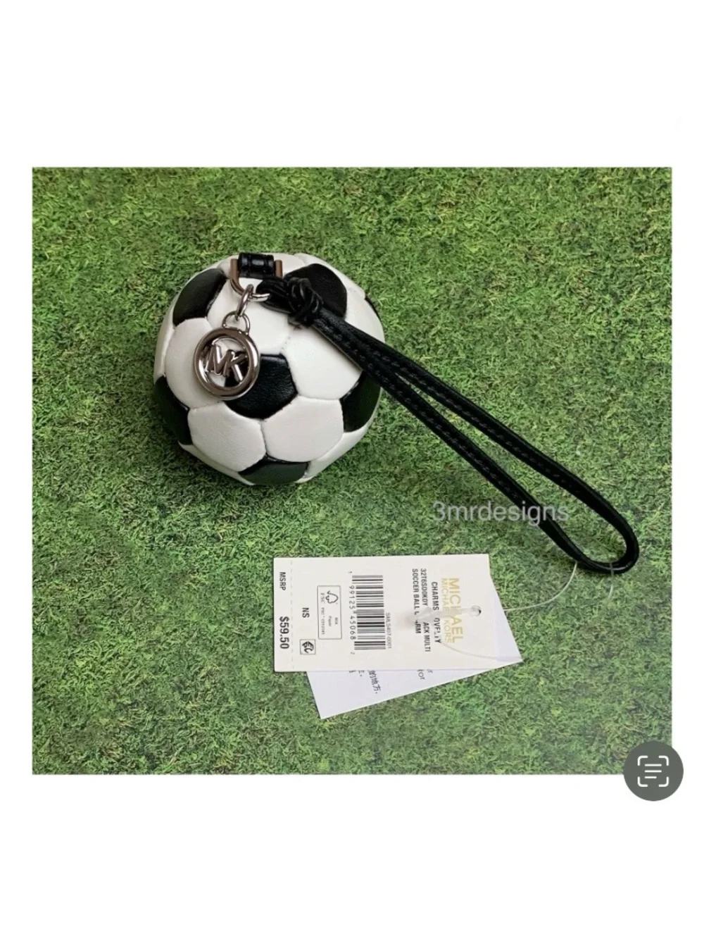 NWT MICHAEL KORS SOCCER BALL Silver-Tone Faux Leather & Nappa Leather Bag Charm